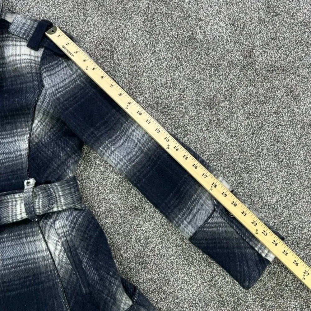 Miss Sixty Wool‎ Blend Plaid Belted Pea Coat Womens Medium Faux Leather Trim